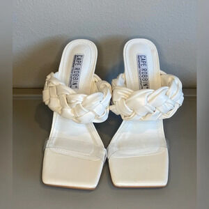 CAPE ROBBIN Heels Zimmer Square Toe Transparent Chunky Block Heel White Size 6